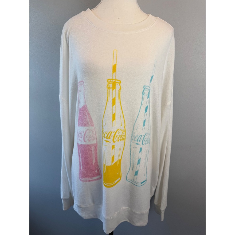 Wildfox Coca-Cola Pastel Bottle Graphic Sweatshirt White Oversized Large